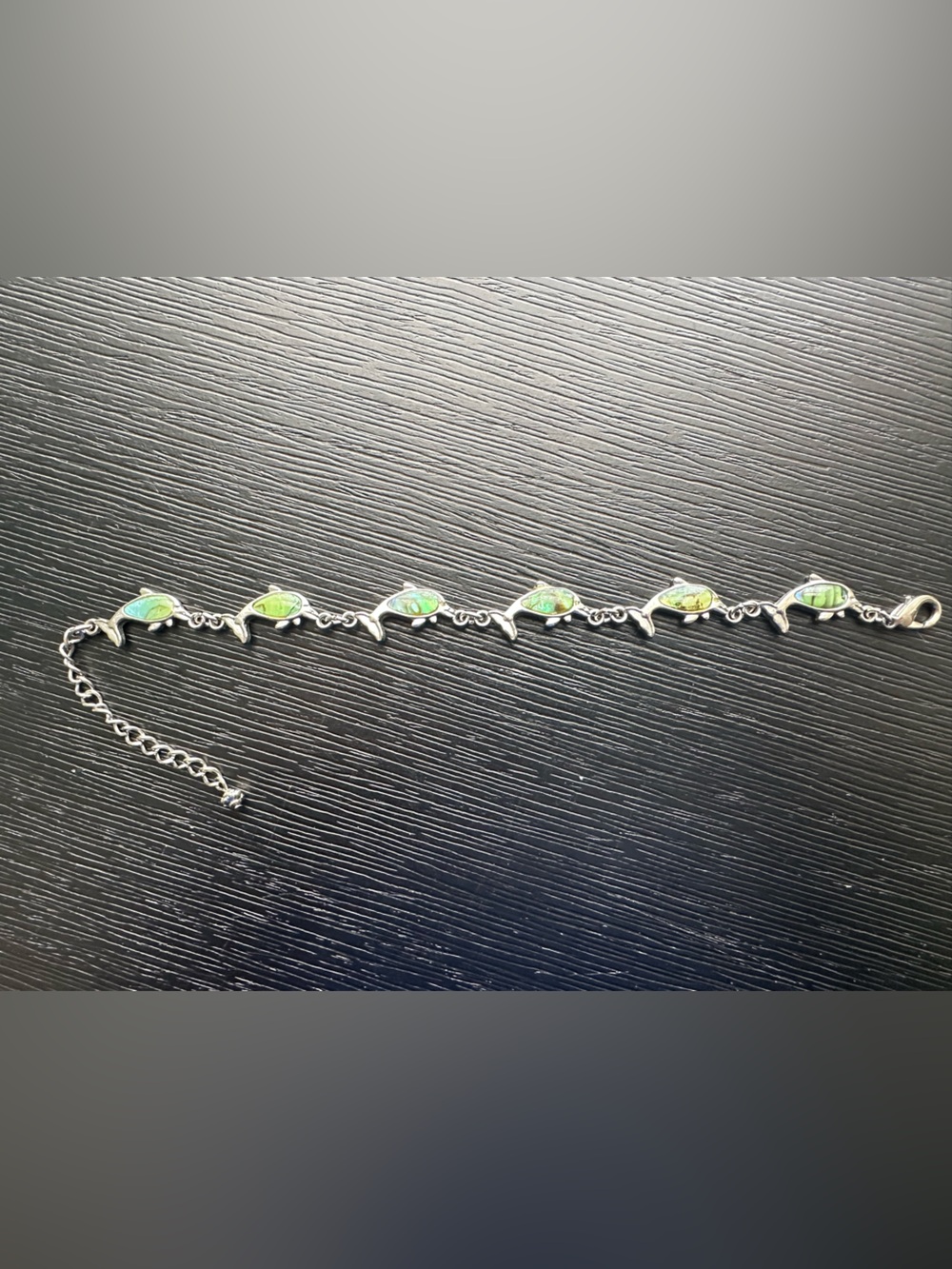 Vintage Silver Dolphin Bracelet with Green Opal Inlay